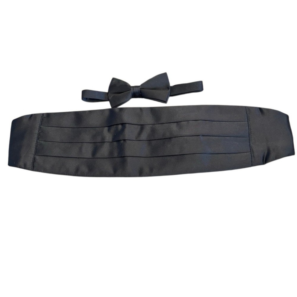 Men’s Black Cummerbund & Bow Tie Set Adjustable Formal Tuxedo Accessory
